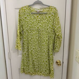 Gretchen Scott Printed Dress Green Size Medium 100% Cotton Floral Artsy Preppy